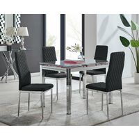 Enna White Glass Extending Dining Table and 4 Black Milan Chairs - Black