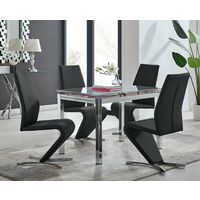 Enna White Glass Extending Dining Table and 4 Black Willow Chairs - Black