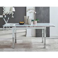 Enna White Glass Extending Dining Table and 4 Grey Pesaro Black Leg Chairs
