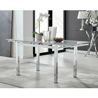 Enna White Glass Extending Dining Table and 4 Grey Pesaro Gold Leg Chairs - Elephant Grey