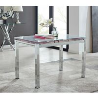 Enna White Glass Extending Dining Table and 4 White Corona Silver Leg Chairs - White