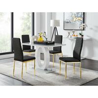 Giovani 4 Grey Dining Table & 4 Black Gold Leg Milan Chairs - Black
