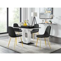 Giovani 4 Black Dining Table & 4 Black Corona Gold Leg Chairs - Black