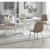 Imperia 4 Modern White High Gloss Dining Table And 4 Cappuccino Grey Corona Silver Chairs Set - Cappuccino