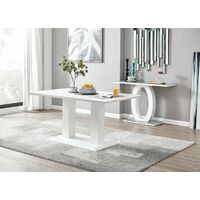 Imperia White High Gloss Dining Table And 6 Cappuccino Grey Corona Silver Chairs Set - Cappuccino
