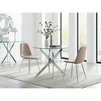 Novara 100cm Round Dining Table & 2 Cappuccino Corona Silver Chairs - Cappuccino