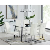 Pisa Black Leg Glass Dining Table and 6 White Lorenzo Chairs