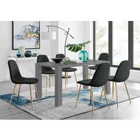 Pivero Grey High Gloss Dining Table And 6 Black Corona Gold Chairs Set - Black