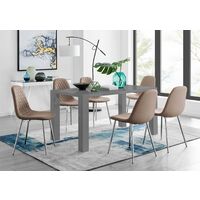 Pivero Grey High Gloss Dining Table And 6 Cappuccino Grey Corona Silver Chairs Set - Cappuccino