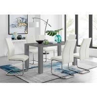 Pivero Grey High Gloss Dining Table and 6 White Lorenzo Dining Chairs