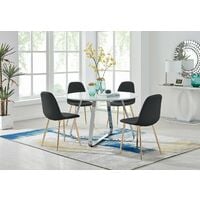 Santorini White Round Dining Table And 4 Black Corona Gold Leg Chairs - Black