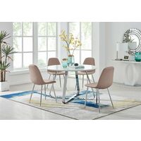 Santorini White Round Dining Table And 4 Cappuccino Corona Silver Leg Chairs