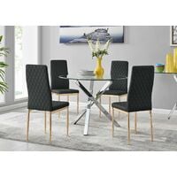 Selina Square Leg Round Dining Table And 4 Black Gold Leg Milan Chairs - Black