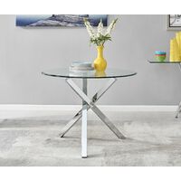 Selina Chrome Round Square Leg Glass Dining Table And 4 Elephant Grey Willow Chairs Set - Elephant Grey