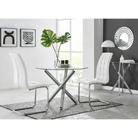 Selina Round Dining Table and 2 White Murano Chairs - White