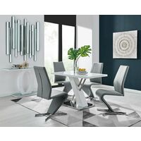 Sorrento 4 White High Gloss And Stainless Steel Dining Table And 4 Elephant Grey Luxury Willow Chairs Set - Elephant Grey