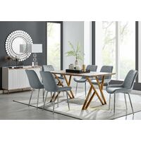 Taranto Oak Effect Dining Table and 6 Grey Pesaro Silver Leg Chairs