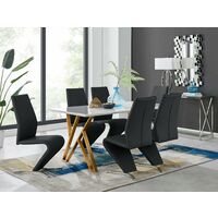 Taranto White High Gloss Dining Table and 6 Black Willow Chairs - Black