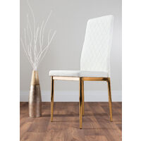 Taranto White High Gloss Dining Table and 6 White Gold Leg Milan Chairs - White