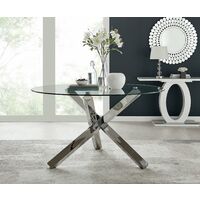 Vogue Round Dining Table and 4 Green Pesaro Silver Leg Chairs - Green