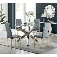 Vogue Round Dining Table and 4 Grey Gold Leg Milan Chairs - Elephant Grey