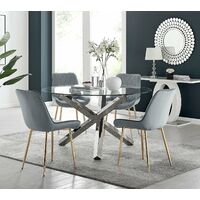 Vogue Round Dining Table and 4 Grey Pesaro Gold Leg Chairs - Elephant Grey