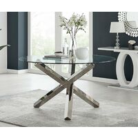 Vogue Round Dining Table and 4 Grey Pesaro Gold Leg Chairs - Elephant Grey