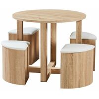 Oxford Space Saving Wooden Dining Table And 4 White Chairs Set