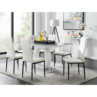 Giovani 6 Grey Dining Table & 6 White Milan Black Leg Chairs