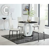 Giovani Round Black 100cm Table and 4 White Milan Black Leg Chairs