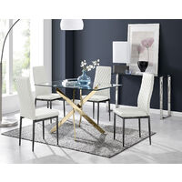 Leonardo 4 Gold Dining Table and 4 White Milan Black Leg Chairs