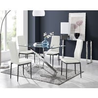 Leonardo 4 Table and 4 White Milan Black Leg Chairs