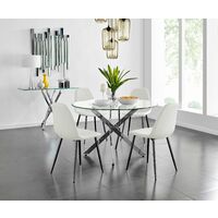 Novara Round Dining Table (120) & 4 White Corona Black Leg Chairs - White