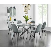 Novara Round Dining Table (120) & 6 Elephant Grey Corona Black Leg Chairs - Elephant Grey