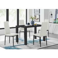 Pivero 4 Black Dining Table and 4 White Milan Black Leg Chairs