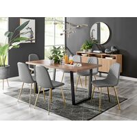 Kylo Brown Wood Effect Dining Table & 6 Grey Corona Gold Leg Chairs - Elephant Grey