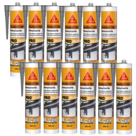 Paquete de 12 selladores de silicona para carpintería SIKA Sikaseal-185 - Gris - 300ml (1/2)