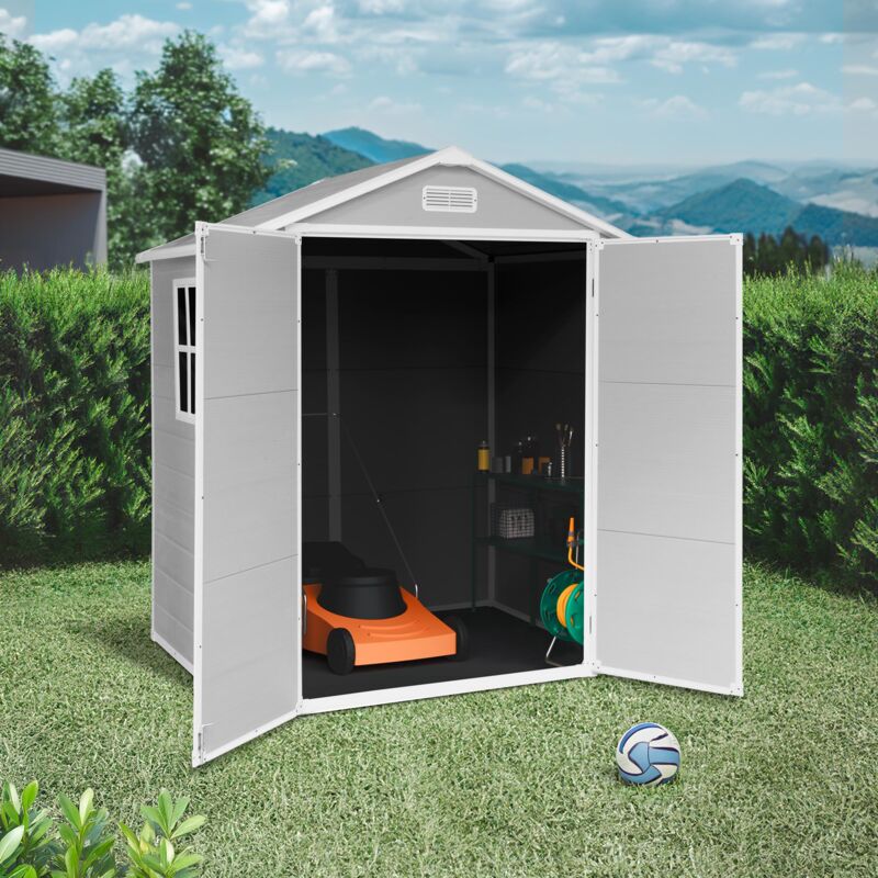 Abri De Jardin Résine JOBU 6,99m² - Gris Clair, Fenêtre, Ancrage Inclus | Rangement Outils, Vélos, Extérieur, Durable