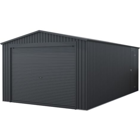 Wasabi – Garage métallique 19,52m² – Abri voiture extérieur avec porte enroulable – Dimensions 576x338x243cm – Acier zingué – Garantie 10 ans contre corrosion