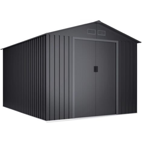 Abri de jardin métallique 8,08m2 Wasabi Light Anthracite - 4 grilles - Double porte coulissante - Gris - Rangement extérieur - 258x313x202cm