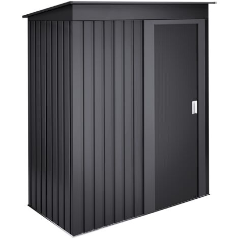 Wasabi – Armoire de jardin métallique 1,39m2 – Structure en acier zingué – Toit incliné pour écoulement des eaux – Porte coulissante – Gris anthracite