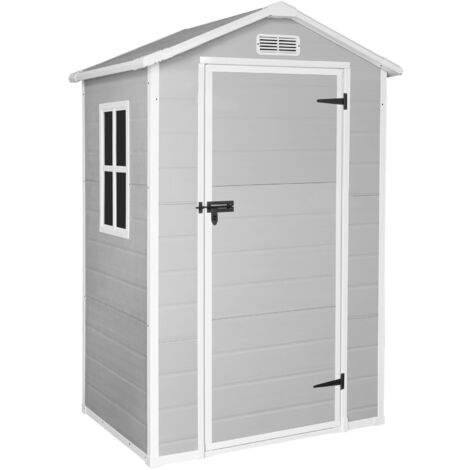 Abri de jardin résine 1,37m² – Fenêtre polycarbonate – Toit à pignon – Résistant aux UV – Montage facile sans aide – Idéal pour rangement extérieur – Okoru