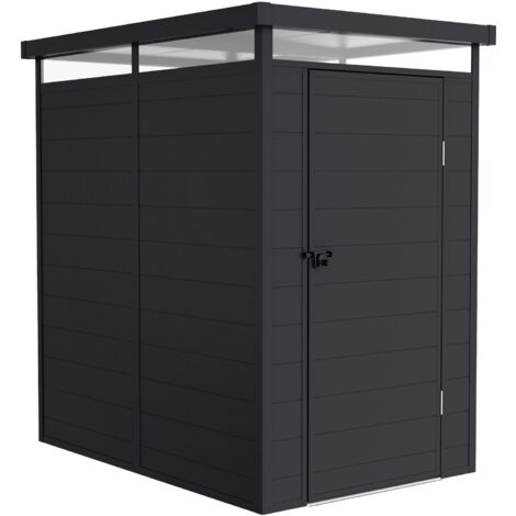 Hoggar – Abri de jardin résine 2,47m² – Dimensions 173x143x204cm – Porte charnière – Tragaluz 360° pour lumière naturelle – Résistant aux UV et à l'eau