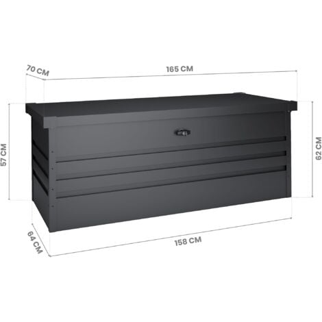 Coffre de jardin en métal Sveg 716 L - 165x70x62cm - Garantie 10 ans - Serrure de sécurité avec clé - Ouverture facile par vérins à gaz