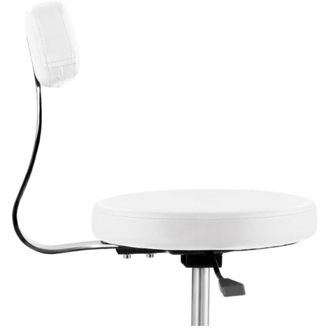Taburete con ruedas y respaldo para estética - 445-580 mm - 150 kg - Blanco