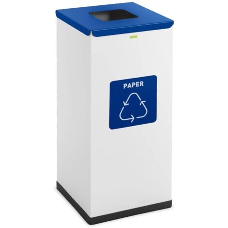 Cubo de Basura Contenedor para Residuos Reciclaje 60 L Blanco Etiqueta Papel