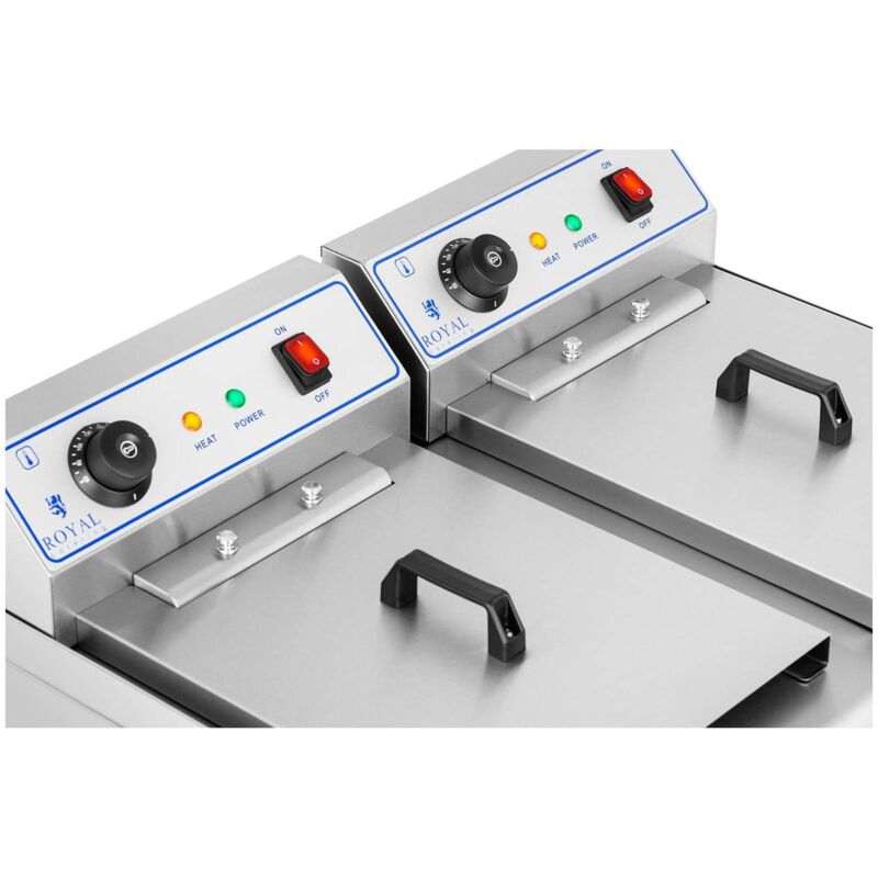 Royal Catering Friggitrice Professionale con Armadietto Sottostante  Friggitrice Elettrica Doppia RCKF 16D (2 x 16 L, 2 x 6.000 W, 380 V  Corrente ad alta tensione) : : Casa e cucina