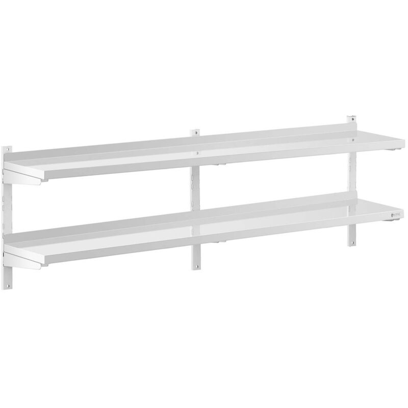 Mensola In Acciaio Inox Doppia Per Cucina 2 Ripiani Scaffale A Parete 200 x  30cm