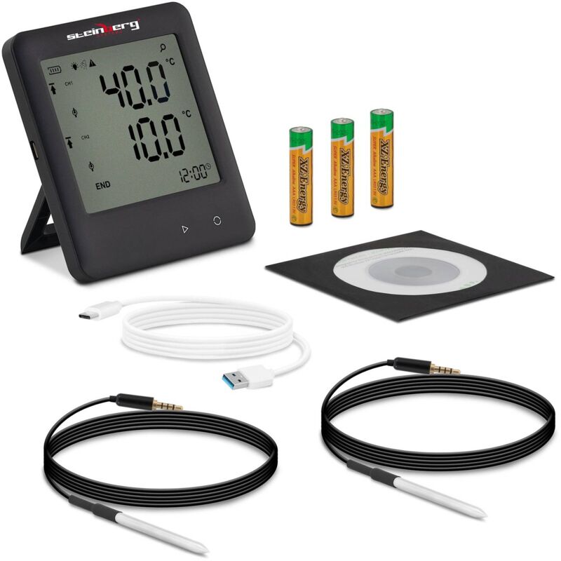 Data Logger Temperatura Rilevatore Dati Temperature LCD -40/+125 °C 2  Sensori
