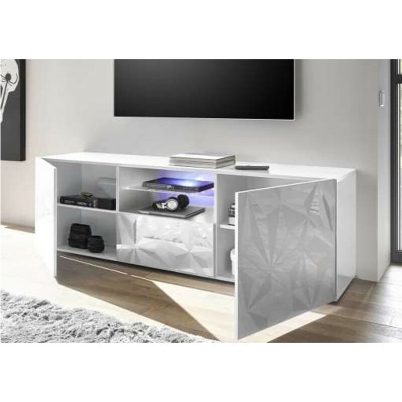 Jaor BC mueble TV hormigón blanco alto brillo 3 puertas 138cm moderno